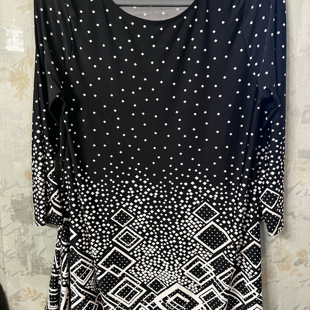 Peck & Peck Blue and White Casual Dress 3/4 Sleeve Crew Neck